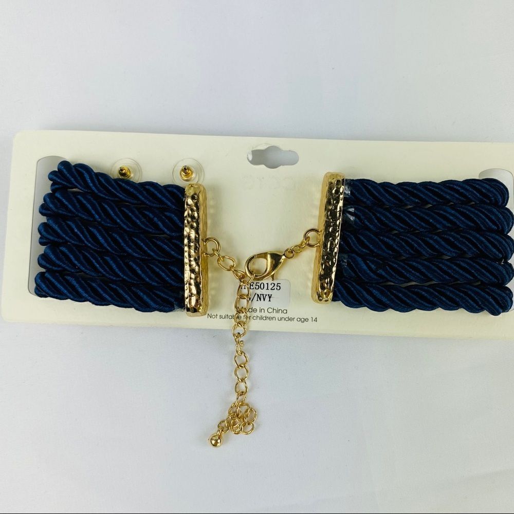 CORE Blue Twist Cord Layered Choker & Earnings Set - Picture 4 of 7